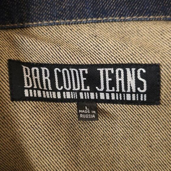 Vintage Barcode Jeans Denim Jacket Mens Size Large Blue 90s Y2K Oversized Street - Picture 4 of 6